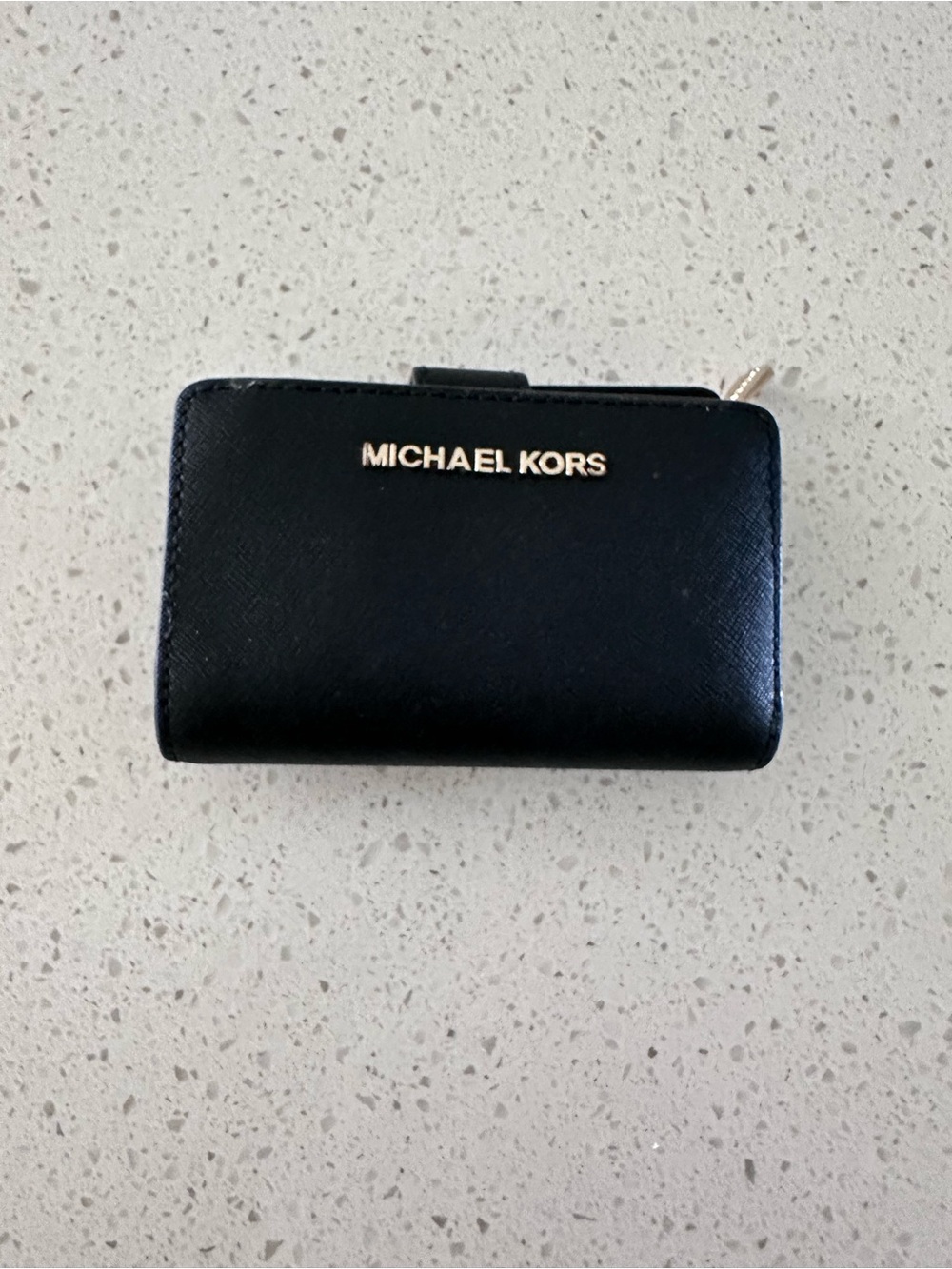 Michael Kors Black Compact Saffiano Zip Wallet with Gold Logo
